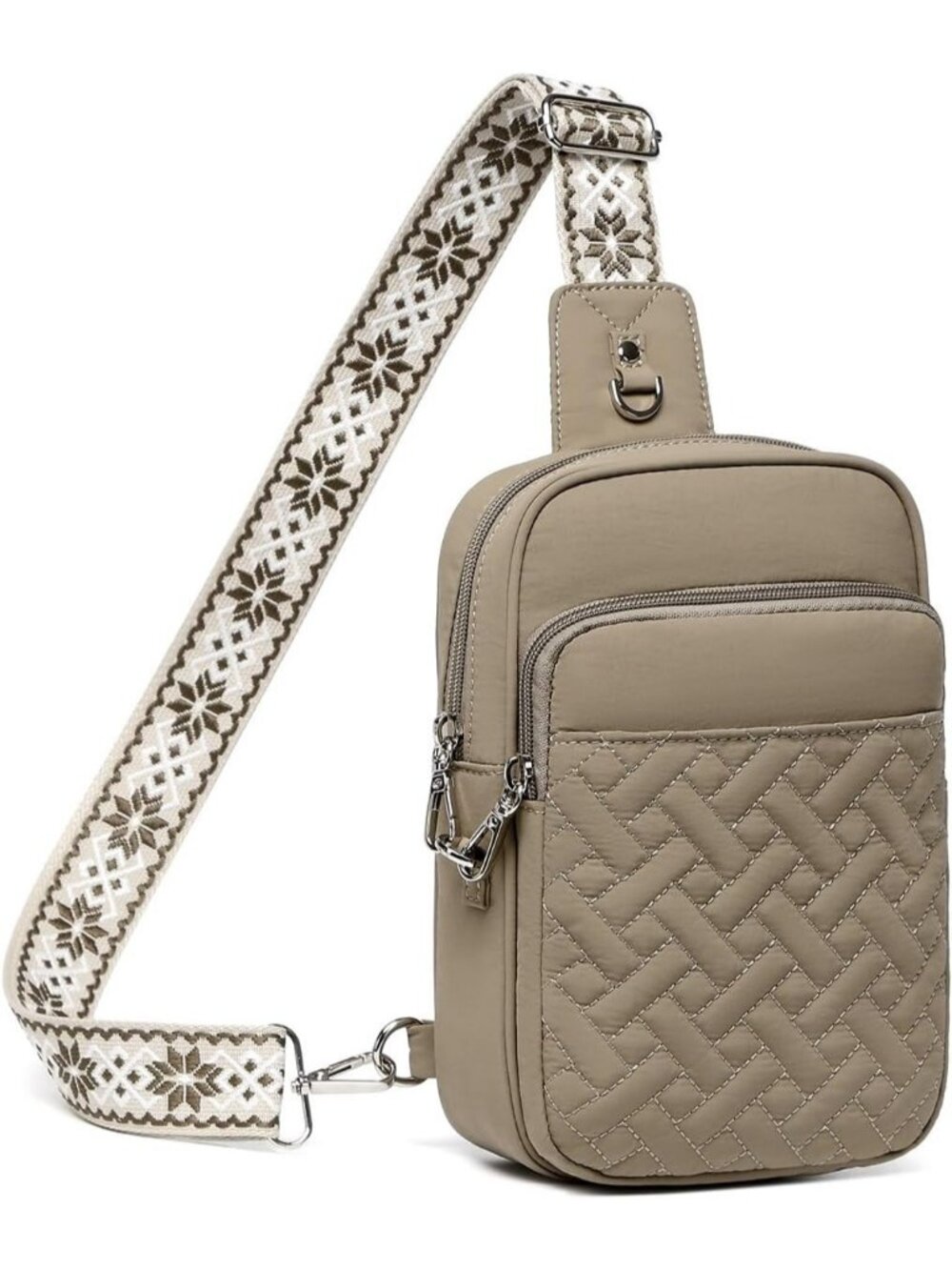 Women's Khaki Small Anti Theft RFID Sling Quilted Nylon Fanny Crossbody Bag